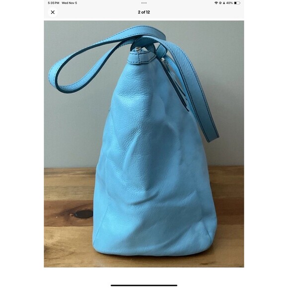 Fossil Sydney Brown sky blue Real Leather Shoulder Tote Shopper Carryall Bag - Picture 2 of 12